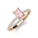 4 - Charlotte Desire 8x6 mm Emerald Cut Morganite and Round Diamond Hidden Halo Engagement Ring 