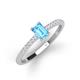 3 - Silvia Desire 6x4 mm Emerald Cut Blue Topaz and Round Diamond Engagement Ring 