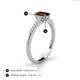 4 - Silvia Desire 6x4 mm Emerald Cut Red Garnet and Round Diamond Engagement Ring 
