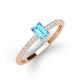 3 - Silvia Desire 6x4 mm Emerald Cut Blue Topaz and Round Diamond Engagement Ring 