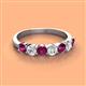 3 - Kathleen 3.40 mm Round Rhodolite Garnet and Diamond 7 Stone Wedding Band 