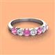 3 - Kathleen 3.40 mm Round Pink Sapphire and Diamond 7 Stone Wedding Band 