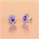 2 - Dahlia Iris Oval Cut Amethyst and Baguette Diamond Milgrain Halo Stud Earrings 