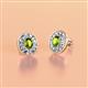 2 - Dahlia Iris Oval Cut Peridot and Baguette Diamond Milgrain Halo Stud Earrings 