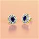 2 - Dahlia Iris Oval Cut Blue Sapphire and Baguette Diamond Milgrain Halo Stud Earrings 