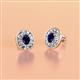 2 - Dahlia Iris Oval Cut Blue Sapphire and Baguette Diamond Milgrain Halo Stud Earrings 