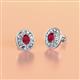 2 - Dahlia Iris Oval Cut Ruby and Baguette Diamond Milgrain Halo Stud Earrings 