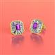 2 - Pamela Iris Emerald Cut Amethyst and Baguette Diamond Milgrain Halo Stud Earrings 