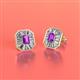 2 - Pamela Iris Emerald Cut Amethyst and Baguette Diamond Milgrain Halo Stud Earrings 