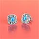2 - Pamela Iris Emerald Cut Blue Topaz and Baguette Diamond Milgrain Halo Stud Earrings 