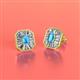 2 - Pamela Iris Emerald Cut Blue Topaz and Baguette Diamond Milgrain Halo Stud Earrings 