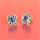 2 - Pamela Iris Emerald Cut Iolite and Baguette Diamond Milgrain Halo Stud Earrings 