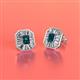 2 - Pamela Iris Emerald Cut London Blue Topaz and Baguette Diamond Milgrain Halo Stud Earrings 