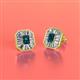 2 - Pamela Iris Emerald Cut London Blue Topaz and Baguette Diamond Milgrain Halo Stud Earrings 