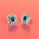 2 - Pamela Iris Emerald Cut London Blue Topaz and Baguette Diamond Milgrain Halo Stud Earrings 