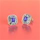 2 - Pamela Iris Emerald Cut Tanzanite and Baguette Diamond Milgrain Halo Stud Earrings 