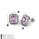 3 - Pamela Iris Emerald Cut Pink Sapphire and Baguette Diamond Milgrain Halo Stud Earrings 