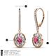 3 - Dahlia Iris Oval Cut Pink Tourmaline and Baguette Diamond Halo Dangling Earrings 