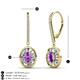 3 - Dahlia Iris Oval Cut Amethyst and Baguette Diamond Halo Dangling Earrings 