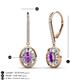 3 - Dahlia Iris Oval Cut Amethyst and Baguette Diamond Halo Dangling Earrings 