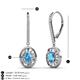 3 - Dahlia Iris Oval Cut Blue Topaz and Baguette Diamond Halo Dangling Earrings 