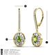 3 - Dahlia Iris Oval Cut Peridot and Baguette Diamond Halo Dangling Earrings 