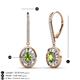 3 - Dahlia Iris Oval Cut Peridot and Baguette Diamond Halo Dangling Earrings 