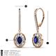 3 - Dahlia Iris Oval Cut Blue Sapphire and Baguette Diamond Halo Dangling Earrings 