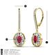 3 - Dahlia Iris Oval Cut Ruby and Baguette Diamond Halo Dangling Earrings 