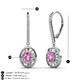 3 - Dahlia Iris Oval Cut Pink Sapphire and Baguette Diamond Halo Dangling Earrings 