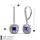 3 - Blossom Iris Princess Cut Iolite and Baguette Diamond Halo Dangling Earrings 