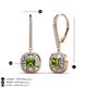3 - Blossom Iris Princess Cut Peridot and Baguette Diamond Halo Dangling Earrings 