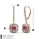 3 - Blossom Iris Princess Cut Rhodolite Garnet and Baguette Diamond Halo Dangling Earrings 