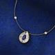 2 - Viola Iris 0.64 ctw Pear Cut Blue Sapphire and Baguette Diamond Milgrain Halo Pendant Necklace with Diamond Stations 