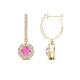 1 - Ilona (4mm) Round Pink Sapphire and Diamond Halo Dangling Earrings 
