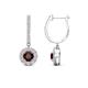 1 - Ilona (4mm) Round Red Garnet and Diamond Halo Dangling Earrings 