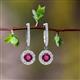 2 - Ilona (4mm) Round Rhodolite Garnet and Diamond Halo Dangling Earrings 