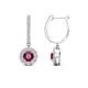 1 - Ilona (4mm) Round Rhodolite Garnet and Diamond Halo Dangling Earrings 