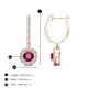 3 - Ilona (4mm) Round Rhodolite Garnet and Diamond Halo Dangling Earrings 