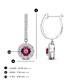 3 - Ilona (4mm) Round Rhodolite Garnet and Diamond Halo Dangling Earrings 