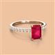 2 - Charlotte Desire 7x5 mm Emerald Cut Ruby and Round Diamond Hidden Halo Engagement Ring 