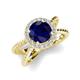 3 - Austyn Desire Round Lab Created Blue Sapphire and Round Diamond Twisted Rope Cross Split Shank Halo Engagement Ring 