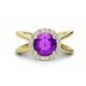 1 - Austyn Desire Round Amethyst and Round Diamond Twisted Rope Cross Split Shank Halo Engagement Ring 