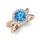3 - Austyn Desire Round Blue Topaz and Round Diamond Twisted Rope Cross Split Shank Halo Engagement Ring 