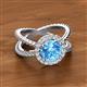 2 - Austyn Desire Round Blue Topaz and Round Diamond Twisted Rope Cross Split Shank Halo Engagement Ring 