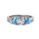 1 - Quyen GIA Certified 2.25 ctw (7.00 mm) Round Natural Diamond and Blue Topaz Three Stone Engagement Ring 