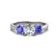 1 - Quyen IGI Certified 2.24 ctw (7.00 mm) Round Lab Grown Diamond and Tanzanite Three Stone Engagement Ring 