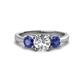 1 - Quyen IGI Certified 2.10 ctw (7.00 mm) Round Lab Grown Diamond and Iolite Three Stone Engagement Ring 