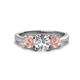 1 - Quyen IGI Certified 2.26 ctw (7.00 mm) Round Lab Grown Diamond and Morganite Three Stone Engagement Ring 