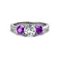 1 - Quyen IGI Certified 2.10 ctw (7.00 mm) Round Lab Grown Diamond and Amethyst Three Stone Engagement Ring 